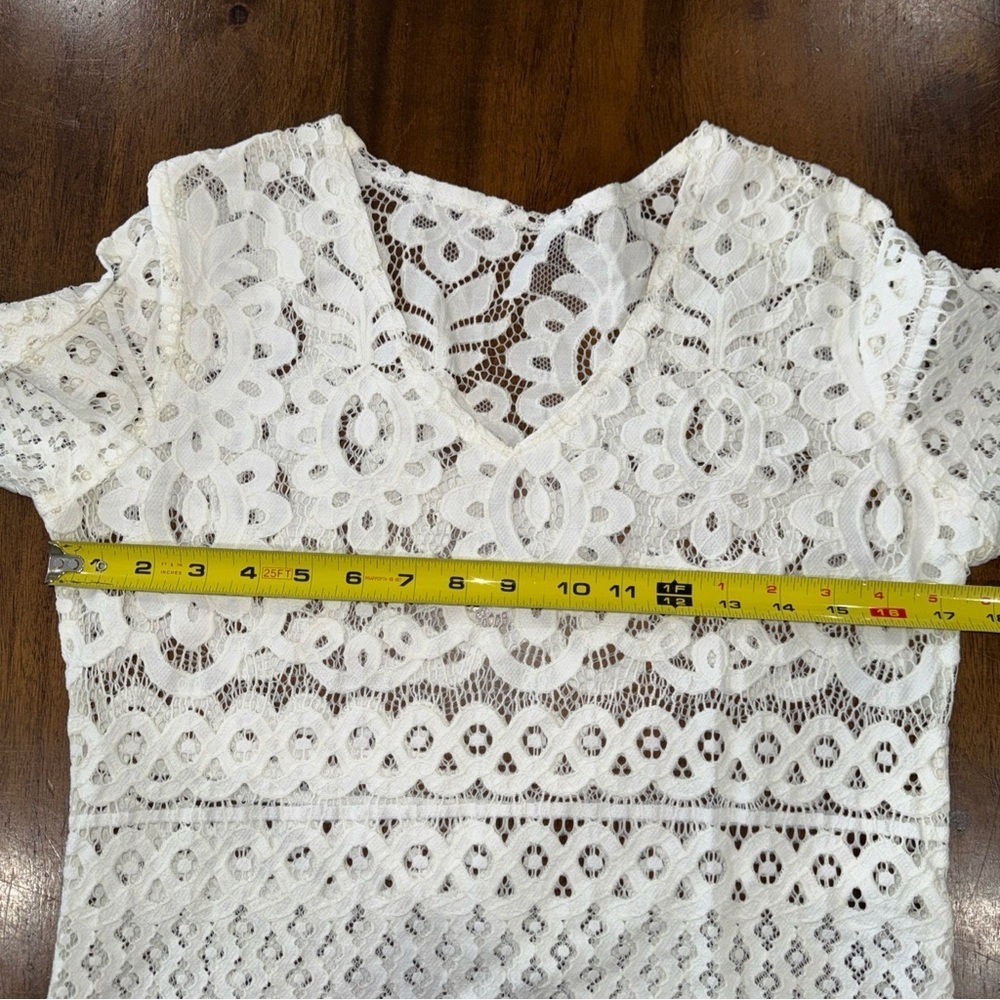 Open Crochet Lace Ivory Dress Beach Coverup V Neck Boho Hippie Festival - Picture 9 of 10